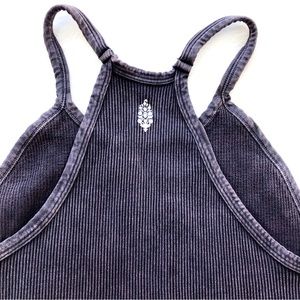 Free People Happiness Runs Washed Black Ribbed Crop Top M/L